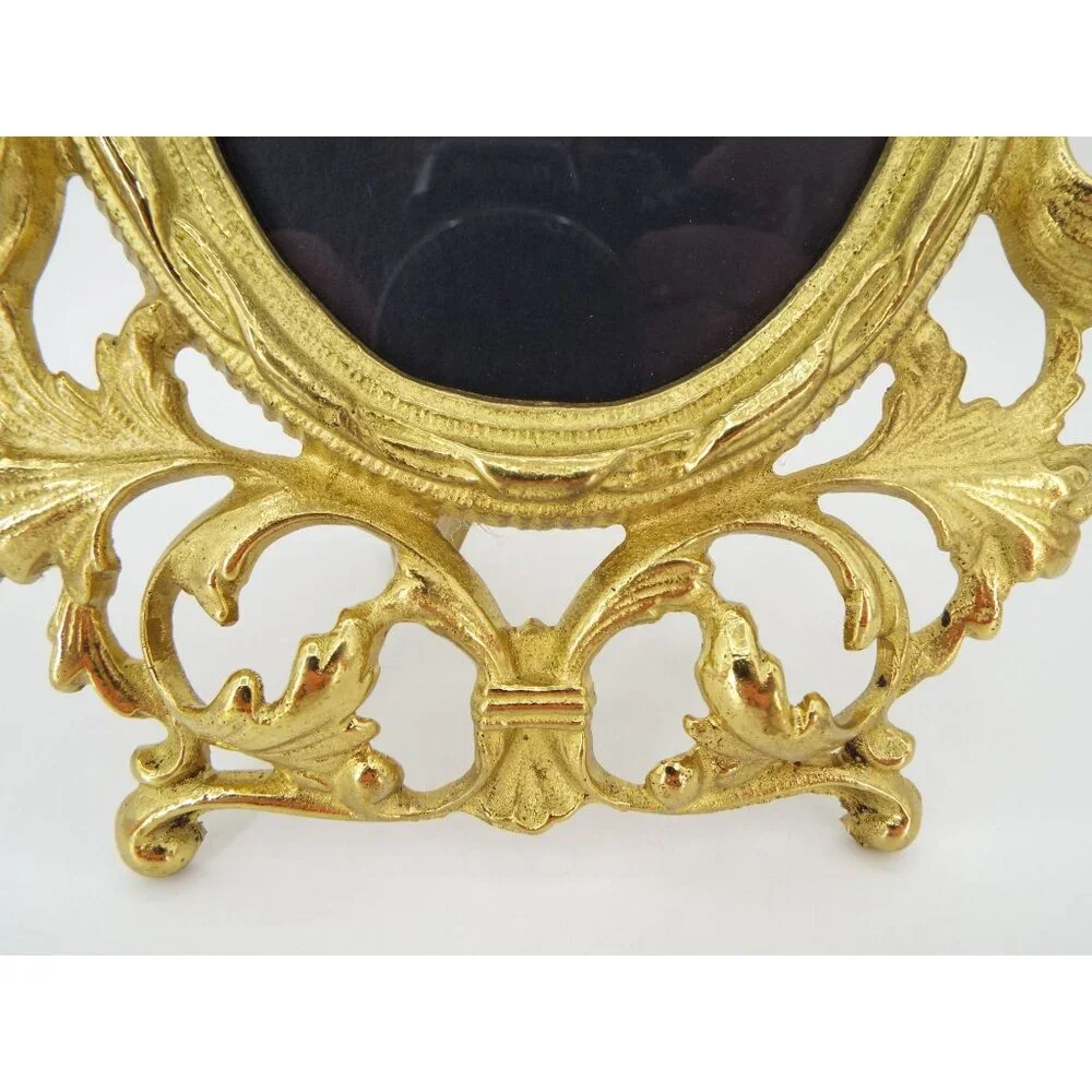 Pair of Vintage Valleau USA Ornate Brass Photo Frames with Stands